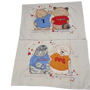 Vtg Wabasso Hallmark Cards Standard Two Pillow Cases Retro Bear Sea Lion Friends